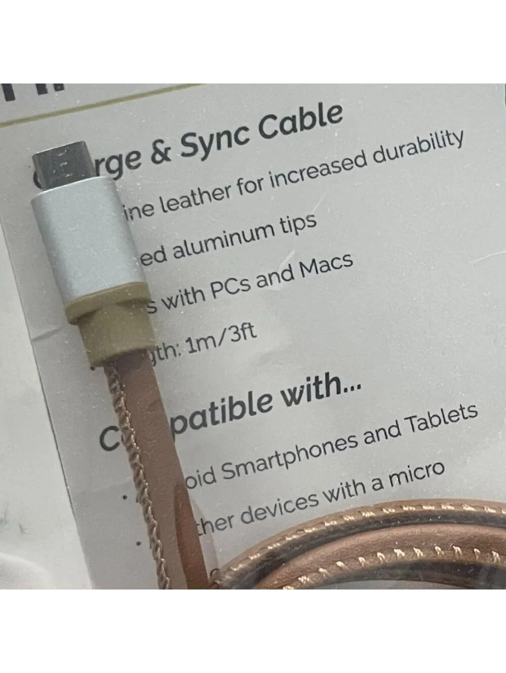 Genuine Leather Charging Cable - Tan - 3FT - NWT